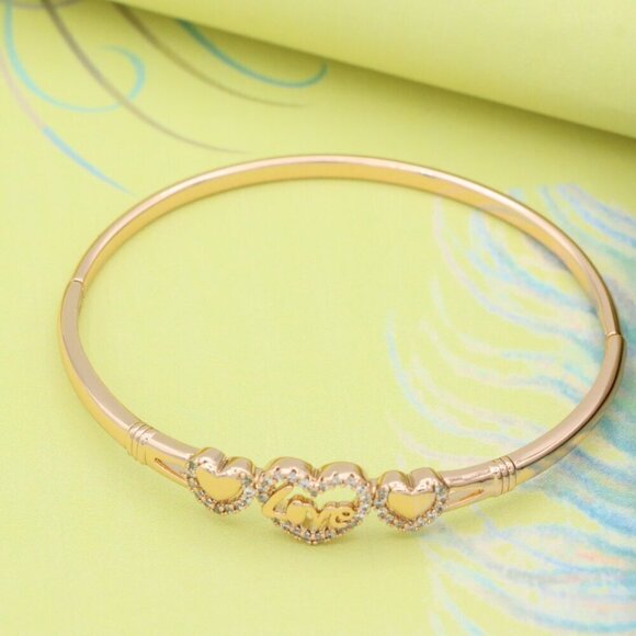 Love Heart Trio Rose Gold Bangle with CZ Accents, XPBL0584 - Picture 2 of 12
